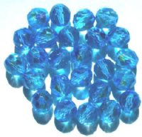 25 10mm Faceted Crystal Aqua Blue AB Beads